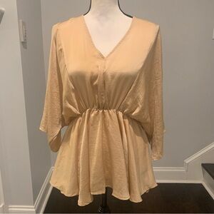 Glam Yellow Peplum Blouse with Relaxed Long Sleeves